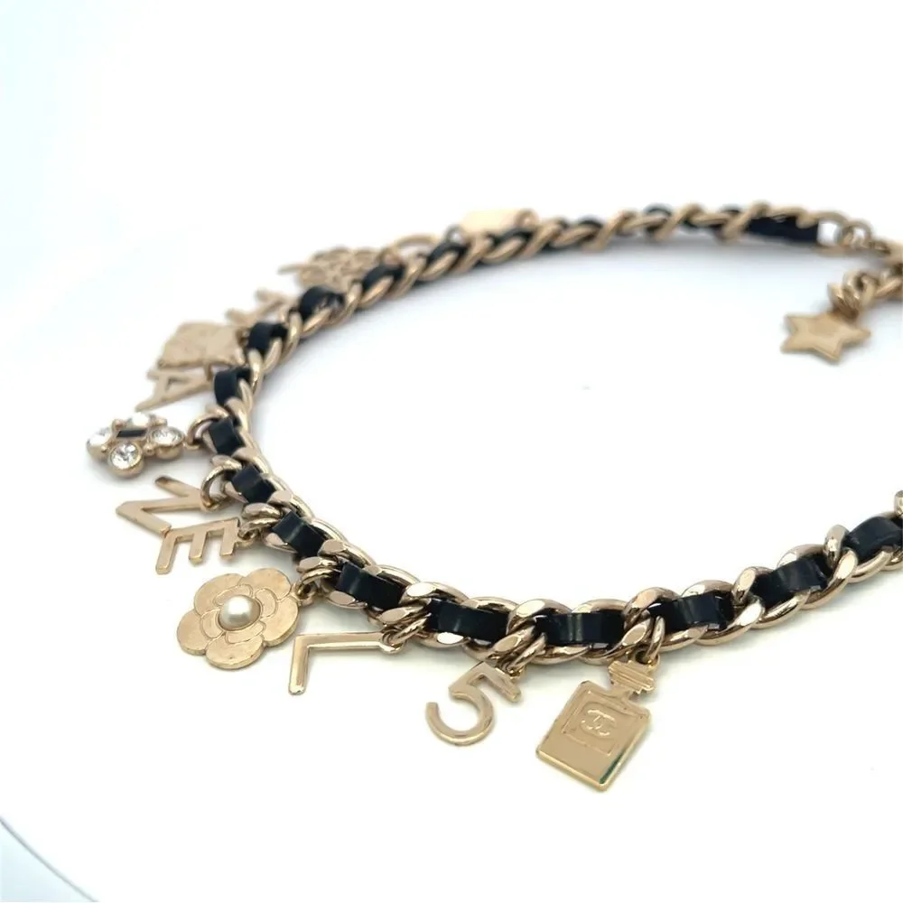 Chanel Carm Choker Necklace Faux Leather and Gold Tone
